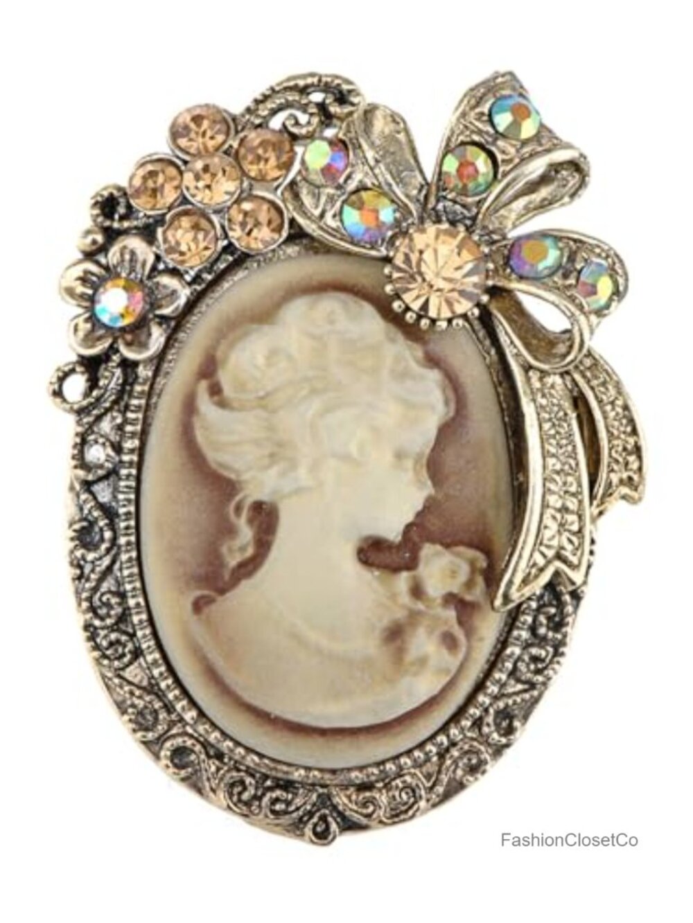 Vintage Crystal Rhinestone Cameo Brooch Pin Convertible Pendant
